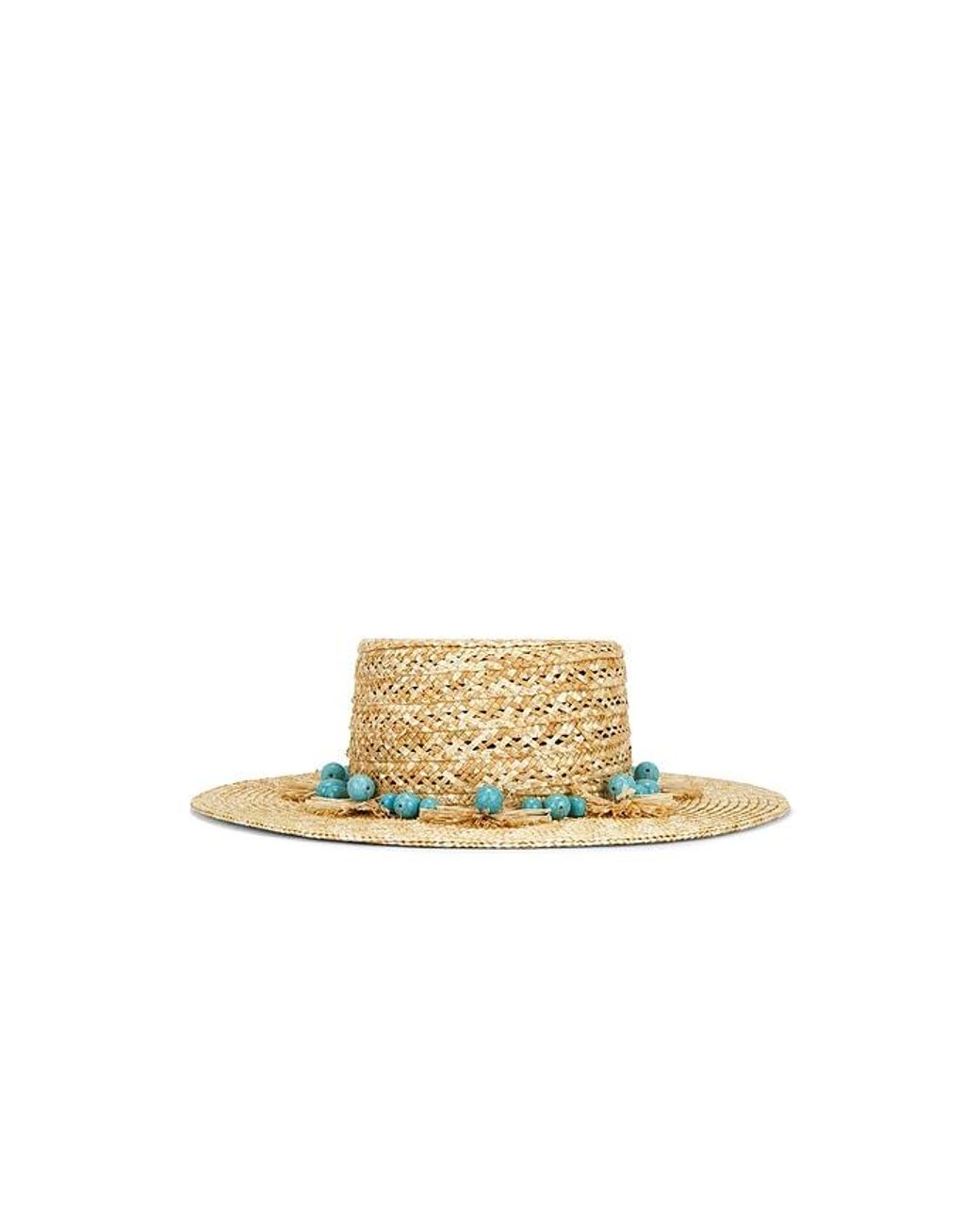 Lele Sadoughi Blue Poms Straw Hat