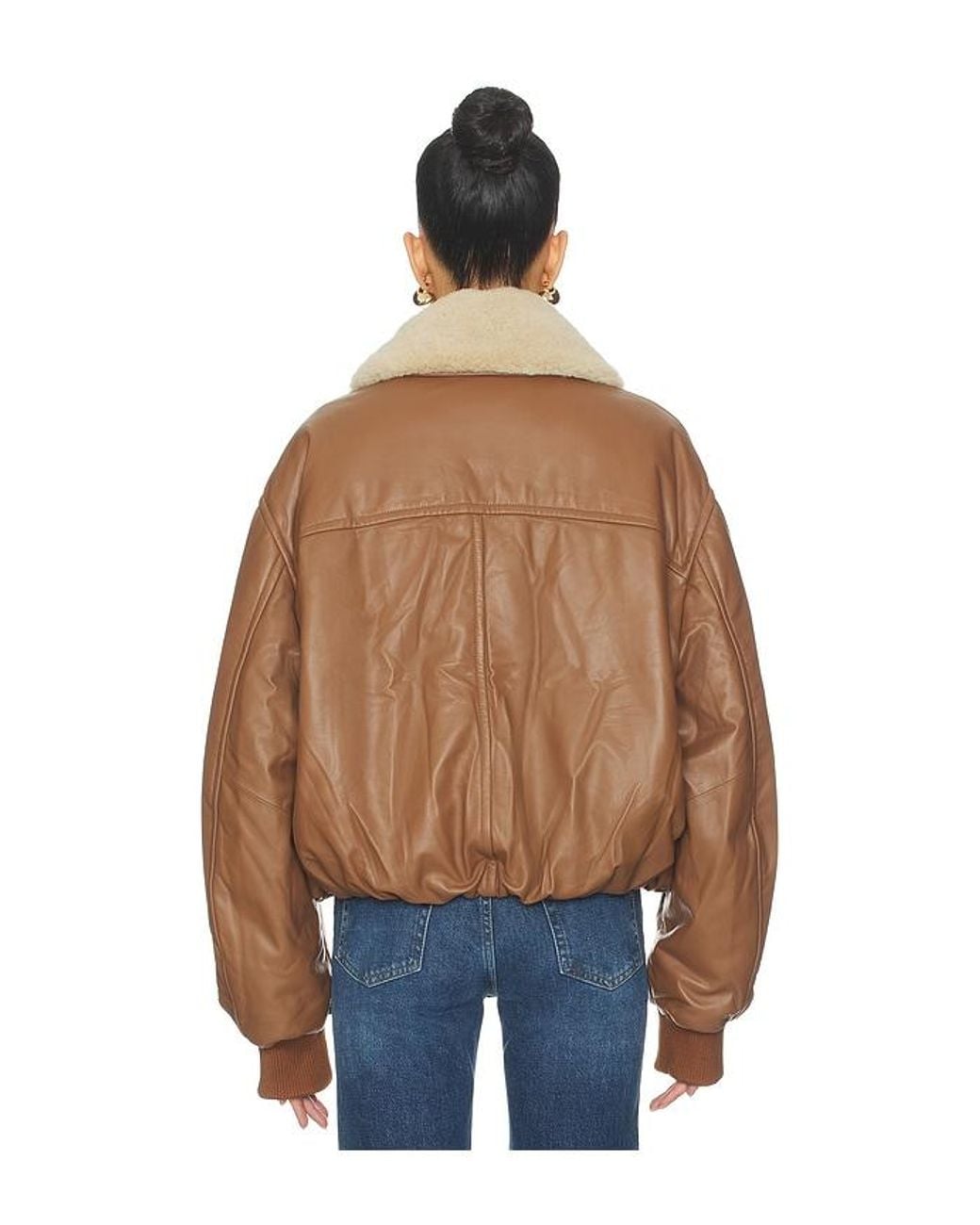 AEXAE Blue Leather Bomber Jacket