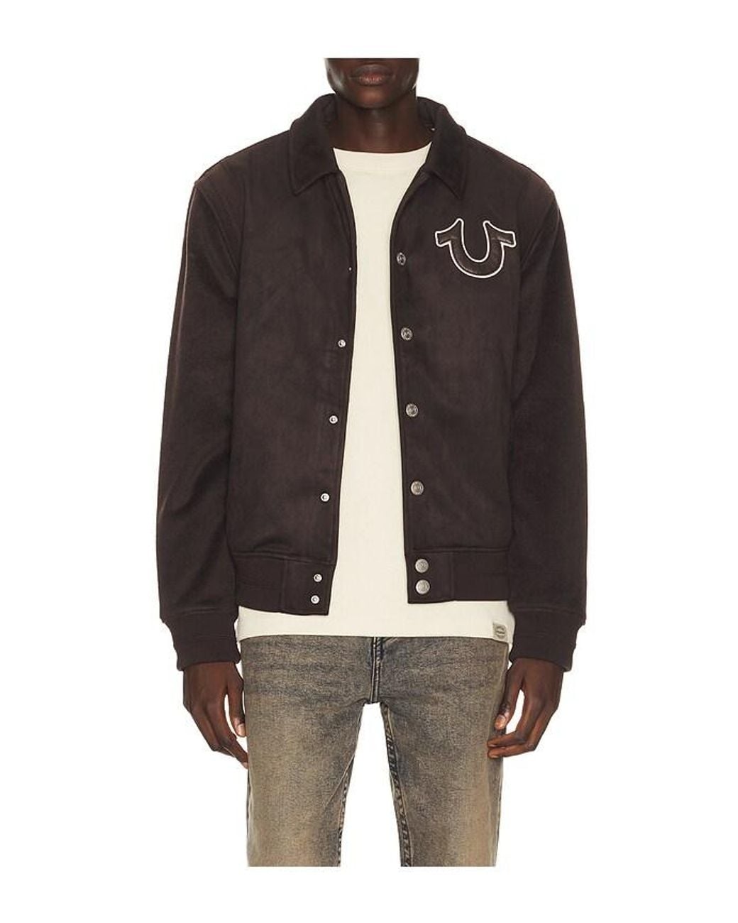 True Religion Black Suede Bomber Jacket for men