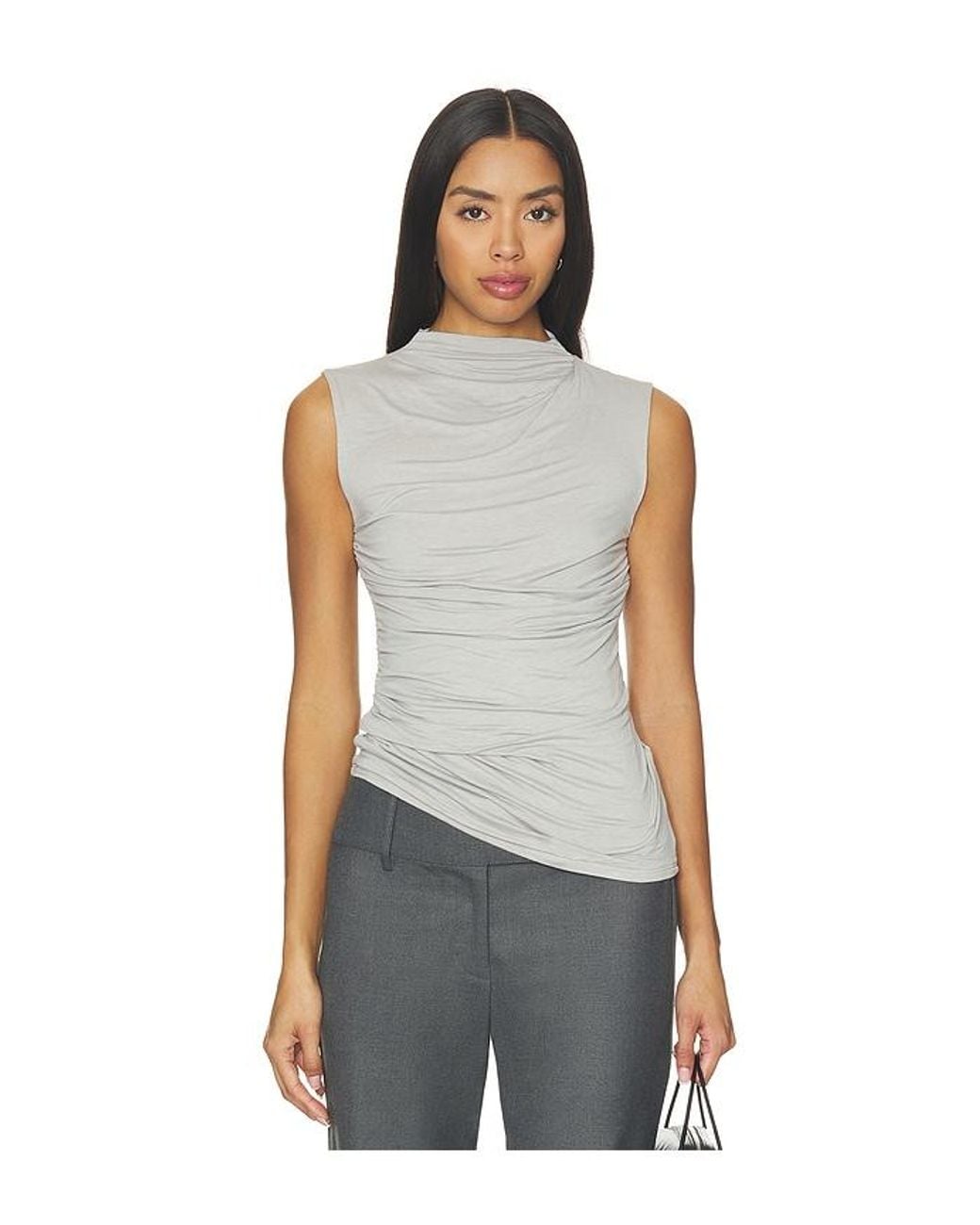 Enza Costa Gray Fluid Viscose Jersey Sleeveless Twist Top