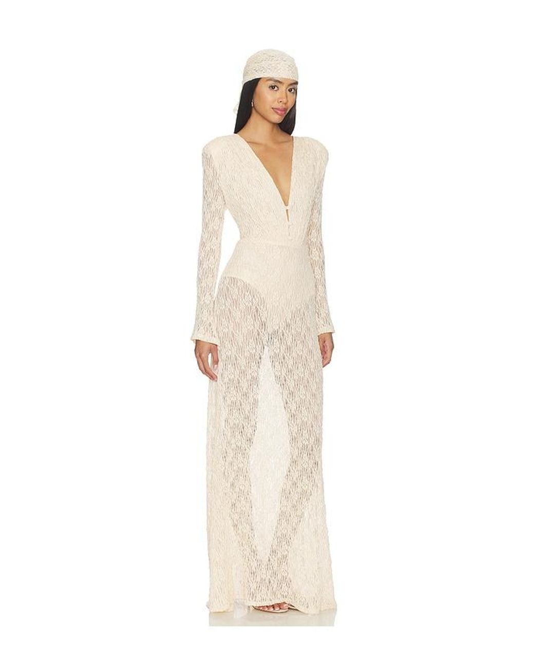 AWAVE Studio Natural Long Sleeve Lace Maxi Dress
