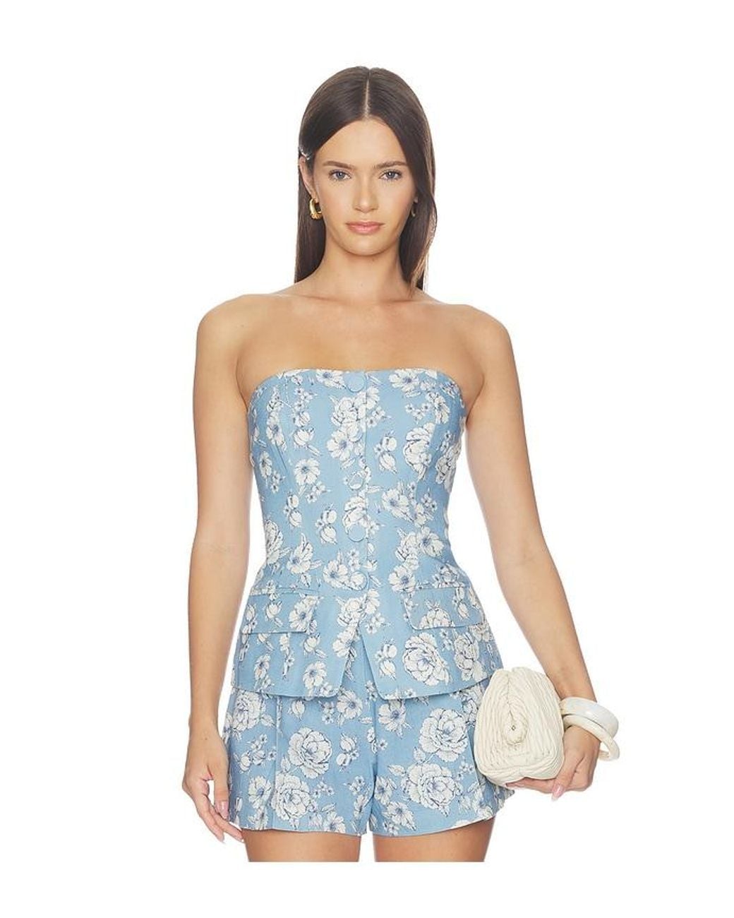 Generation Love Blue Quinn Floral Linen Bustier Top