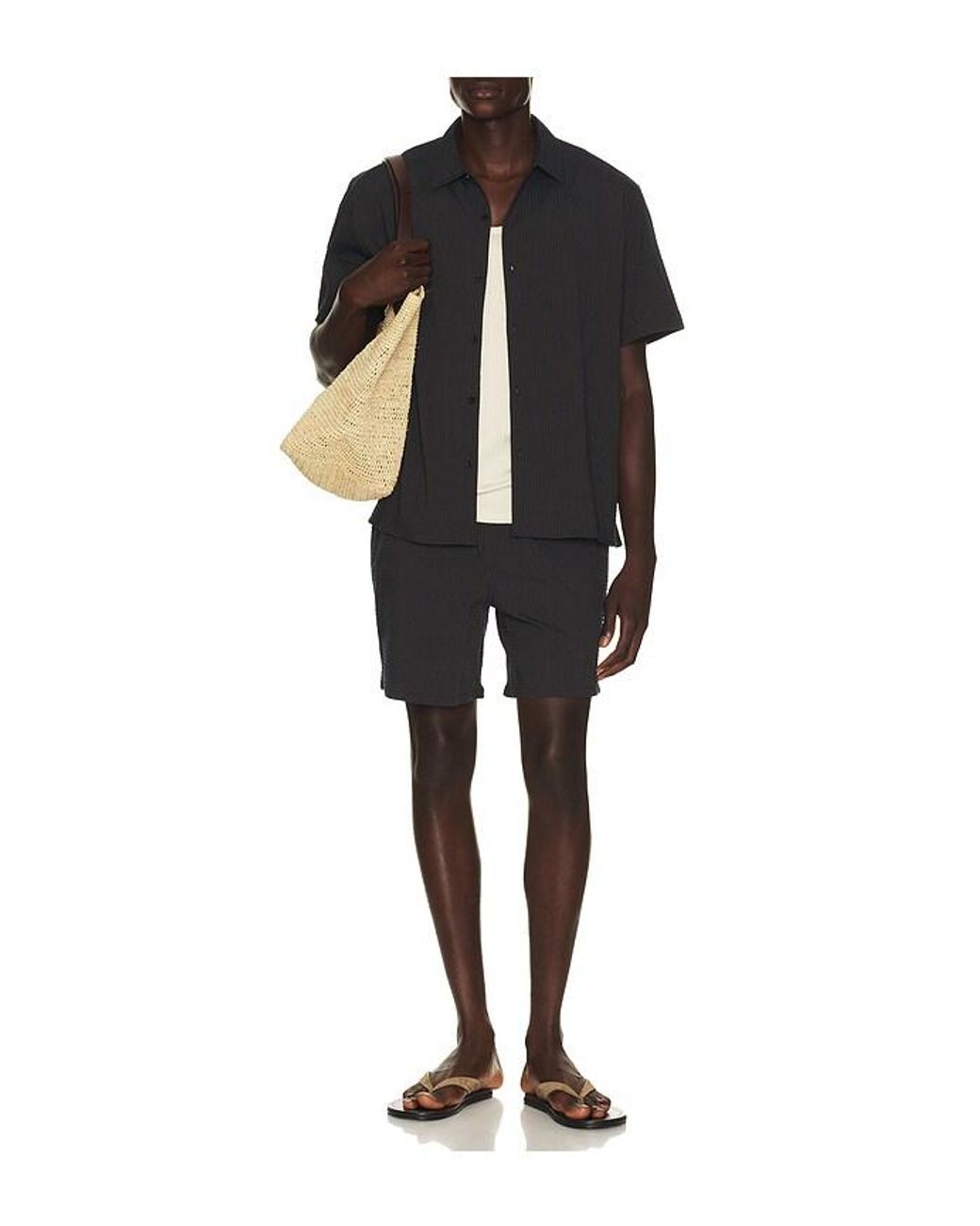 Percival Black Rowan Seersucker Swim Shorts for men