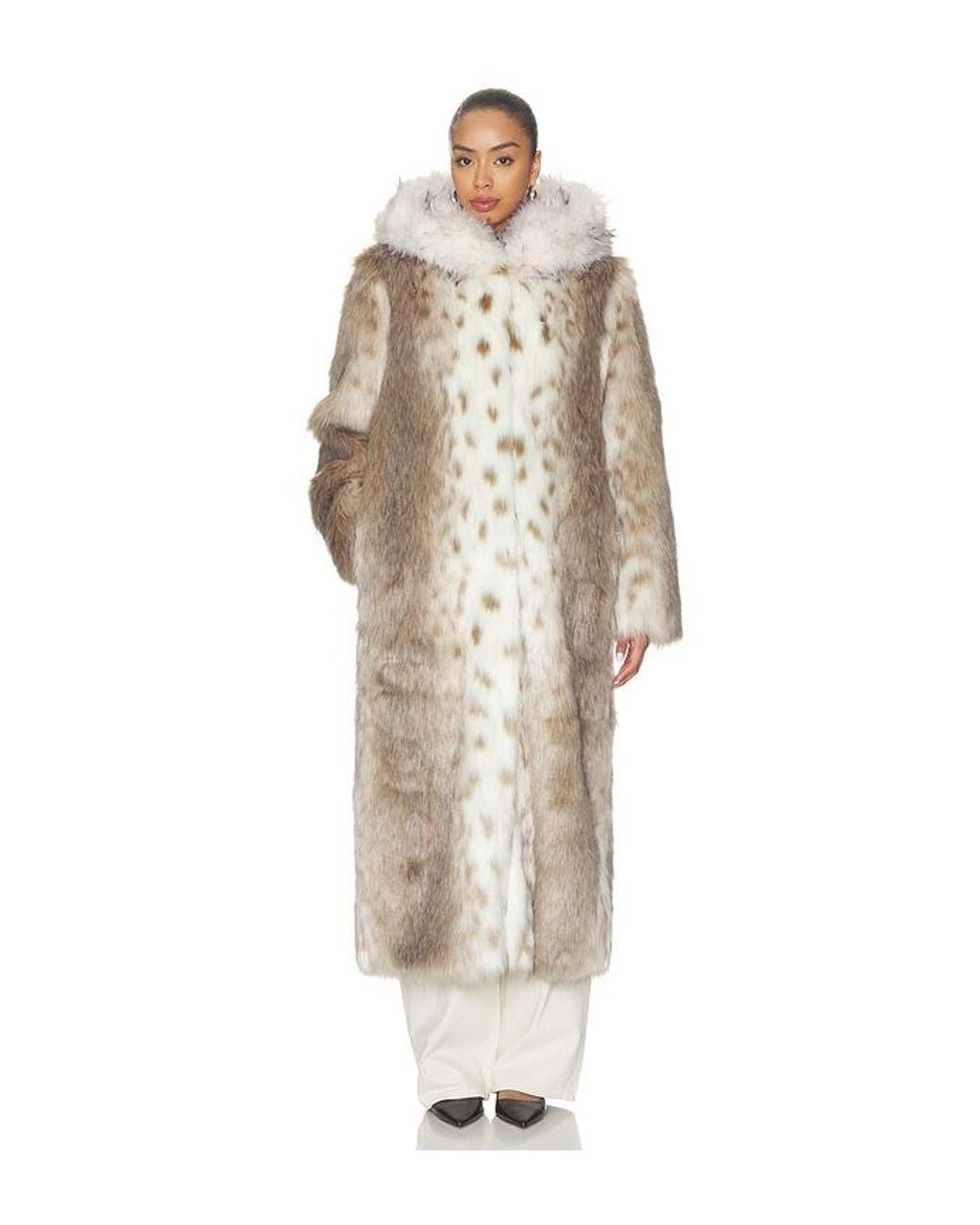 DUCIE White Dina Long Faux Fur Coat