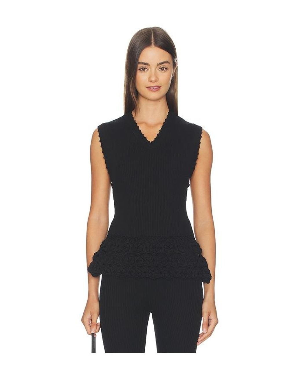 Ganni Black Fine Cotton Rib Crochet Top