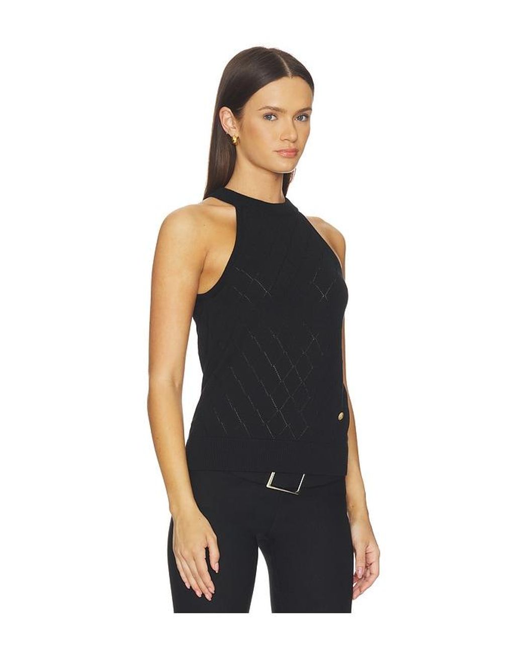 Balmain Black Halterneck Quilted Light Wool Top