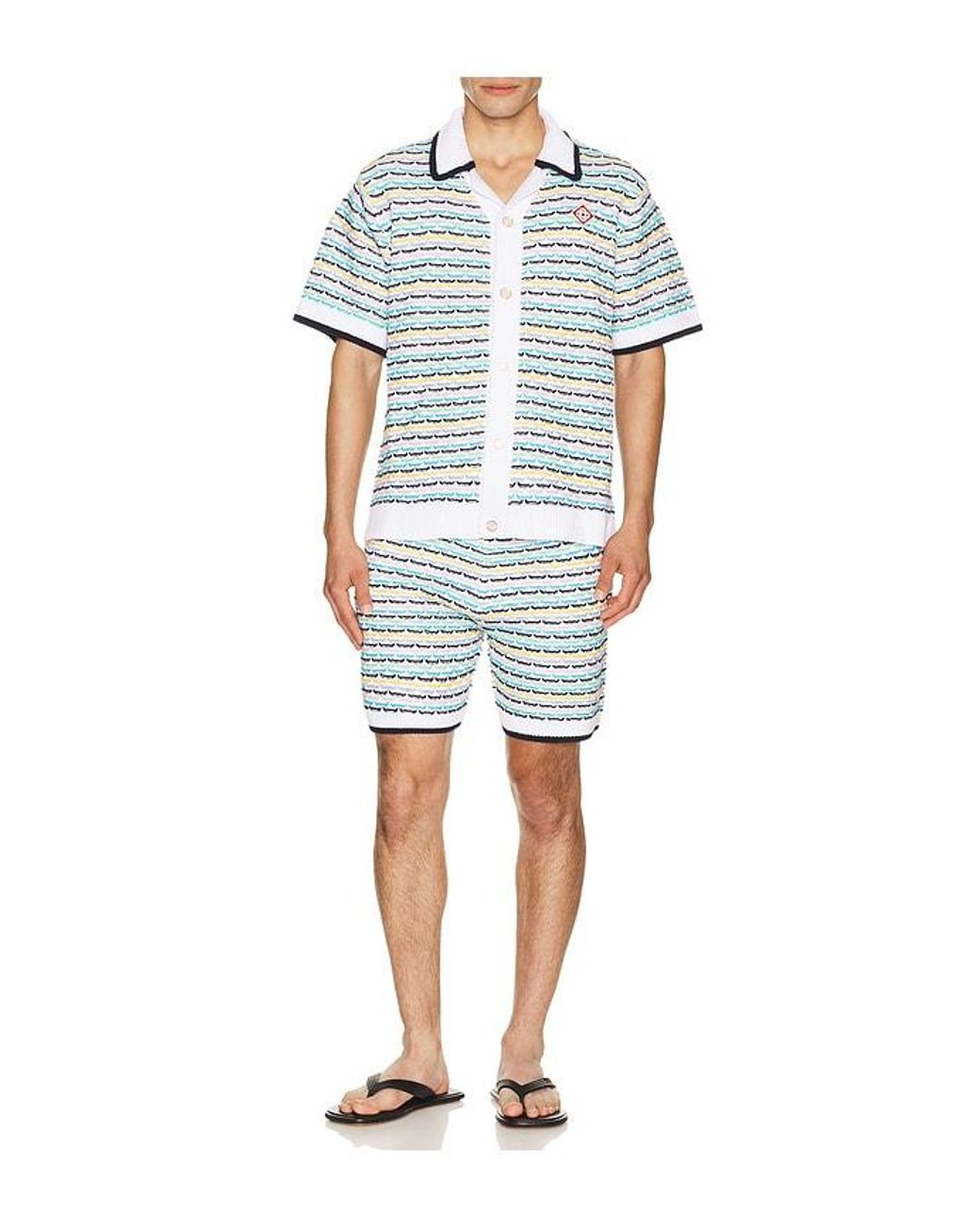 Casablanca White Tuck Stitch Short Sleeve Shirt for men