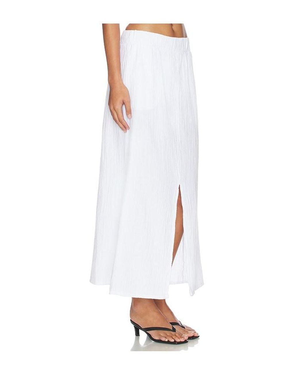 Bobi White Split Front Maxi Skirt