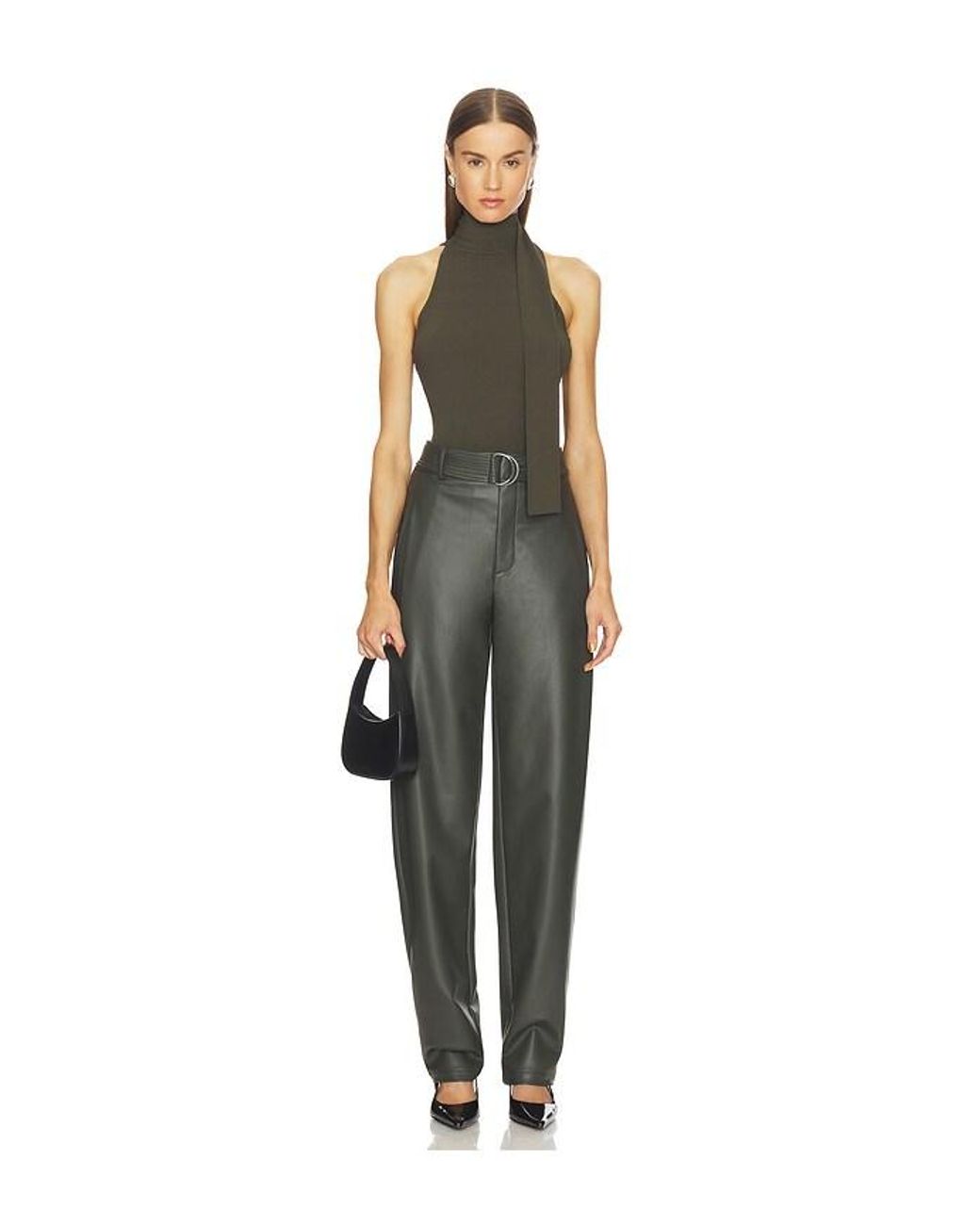 LAPOINTE Green Hose Faux Leather Belted Tapered