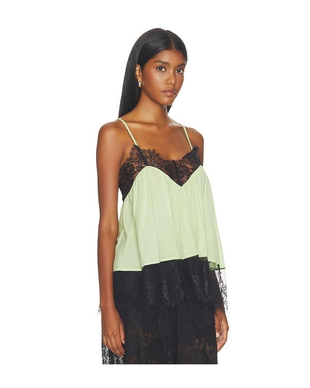 WeWoreWhat Green Lace Voile Cami Top