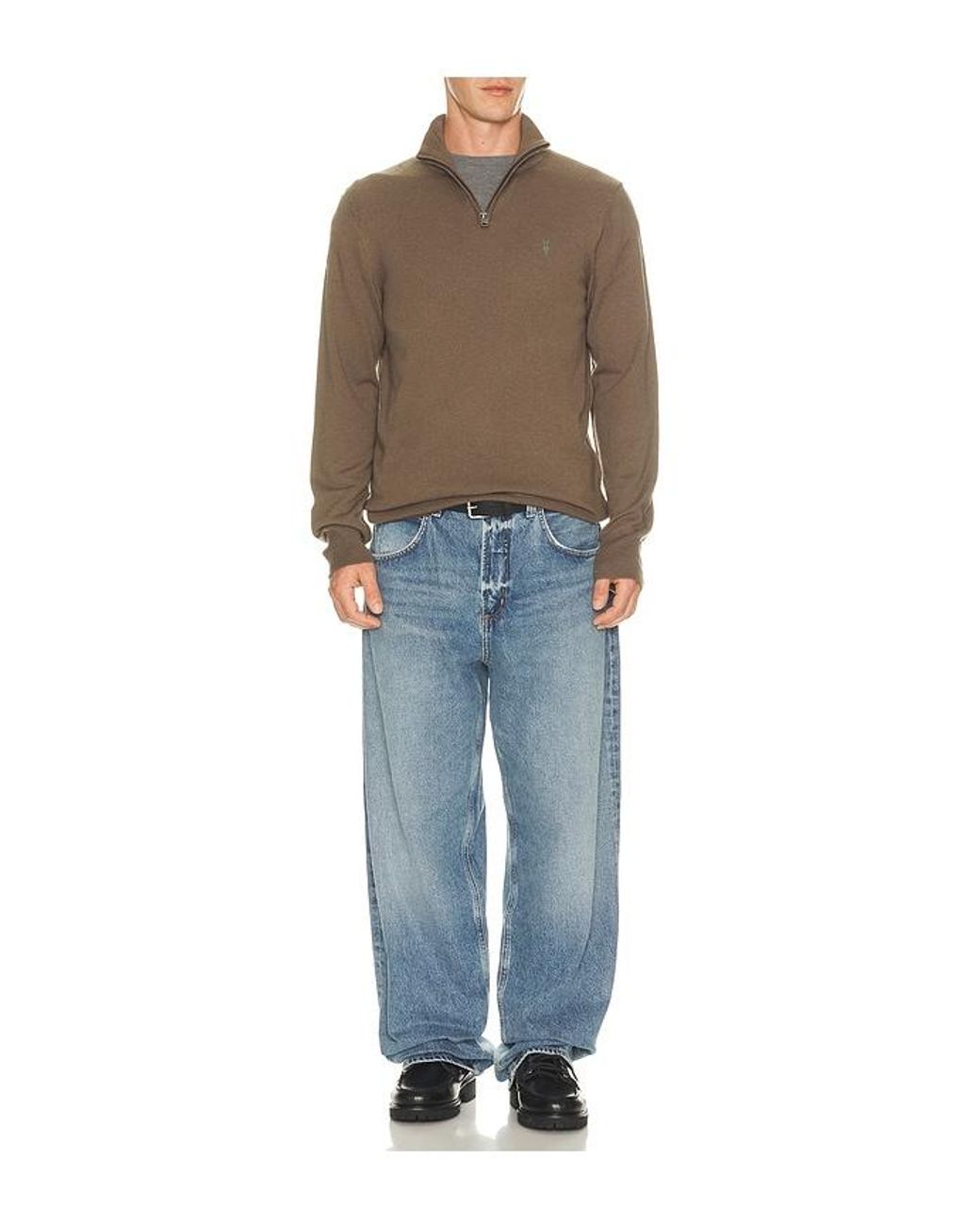 AllSaints Brown Kilburn Zip Funnel Quarter Zip Sweater for men