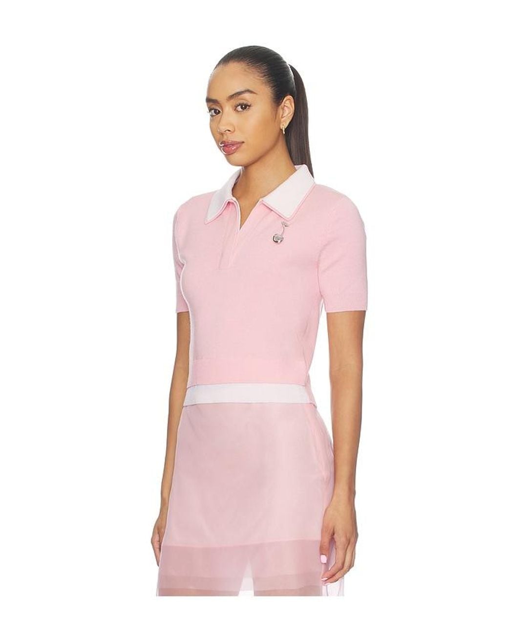 Monse Pink Doubled Half Front Placket Knit Tee