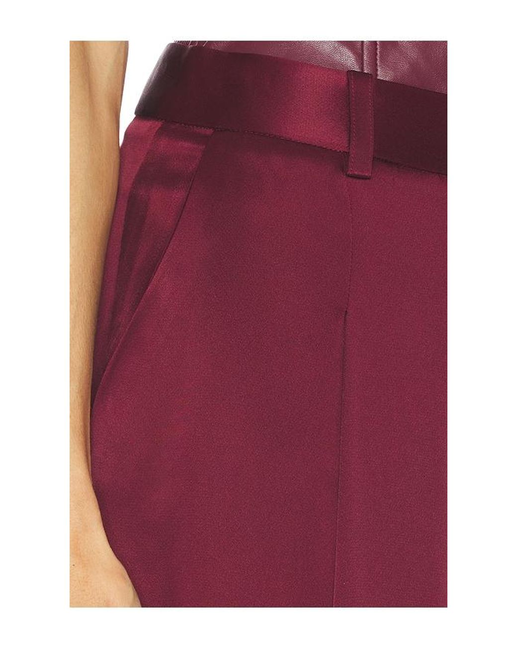 LAPOINTE Red Hose Satin Pleated Wide Leg
