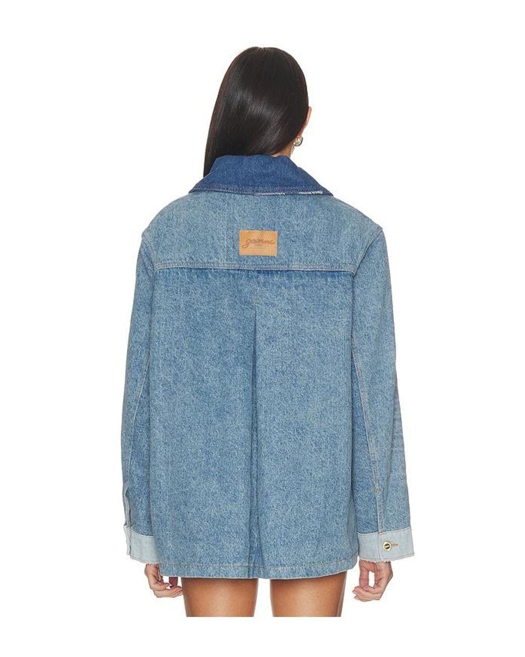 Ganni Blue Patchwork Denim Midi Jacket