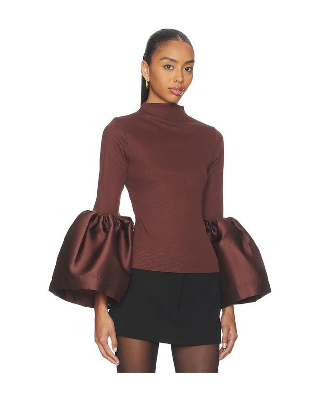 Marques'Almeida Purple Heavy Satin Turtleneck Puff Sleeve Top