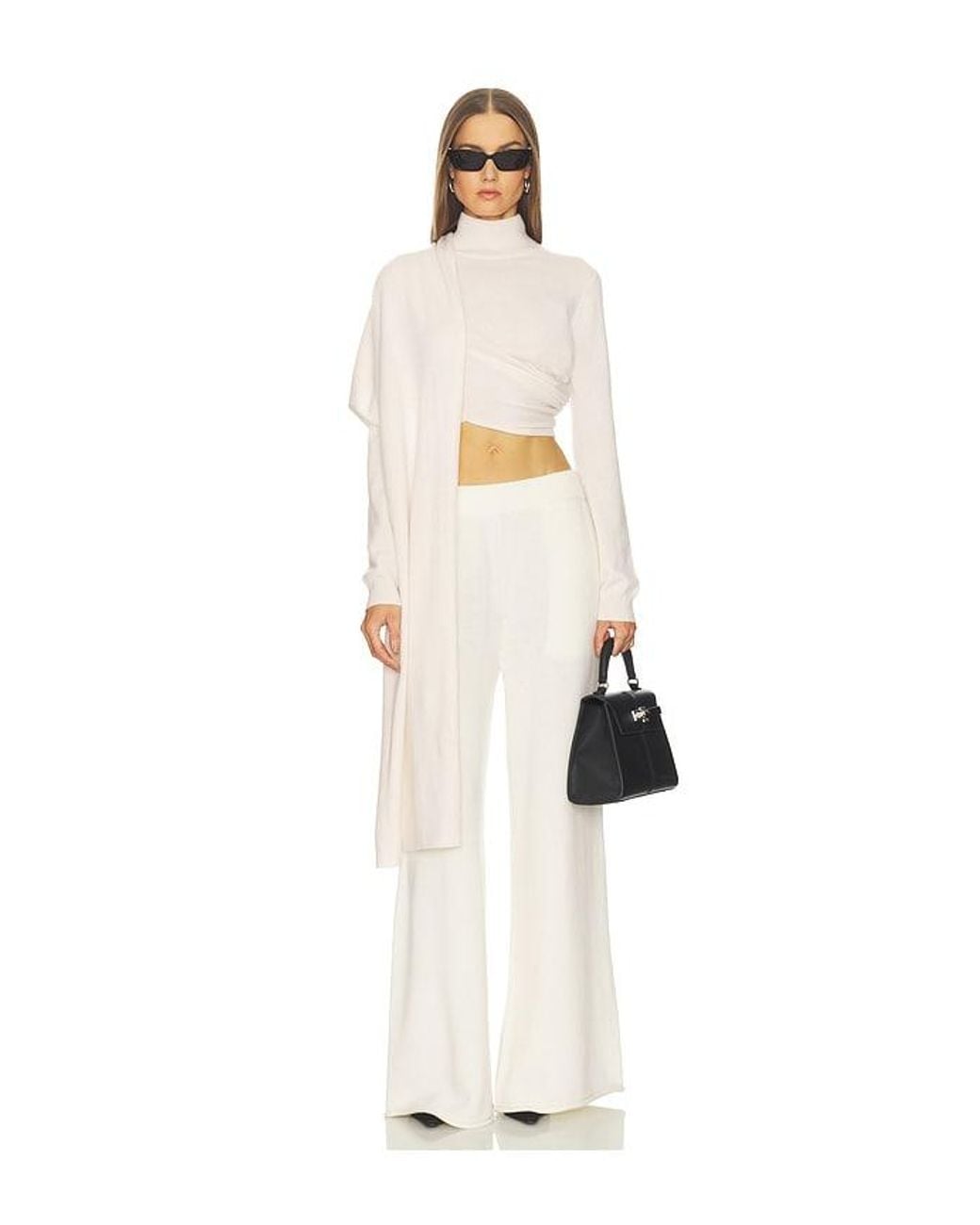 SRG White Jetta Cashmere Draped Scarf Turtleneck