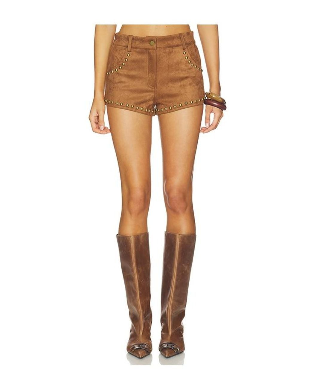 MORE TO COME White Leanan Studded Faux Suede Short