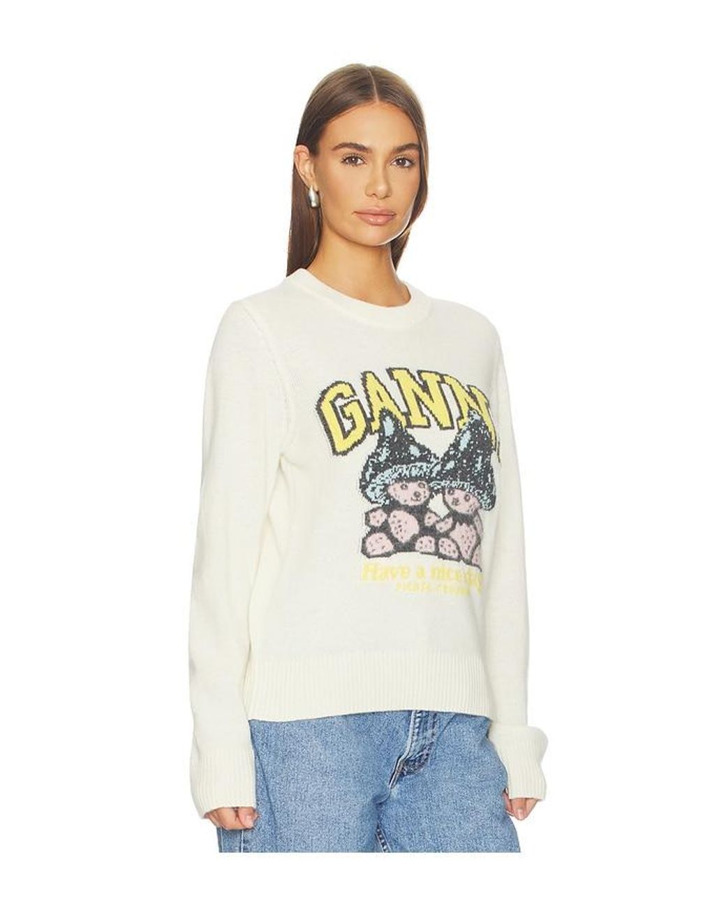Ganni White Mushroom Teddy Wool Sweater