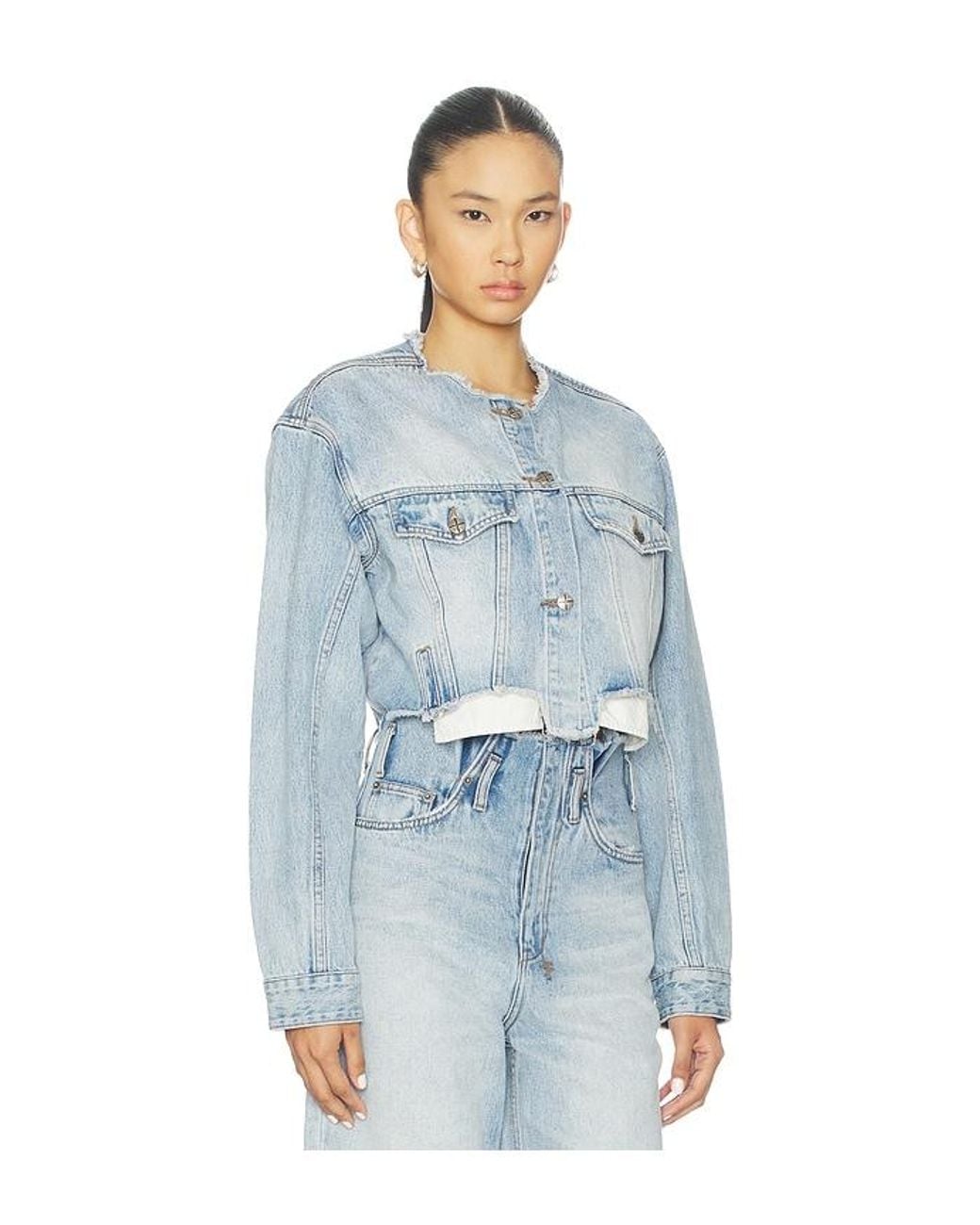 Ksubi Blue Torn Off Crop Trucker Jacket
