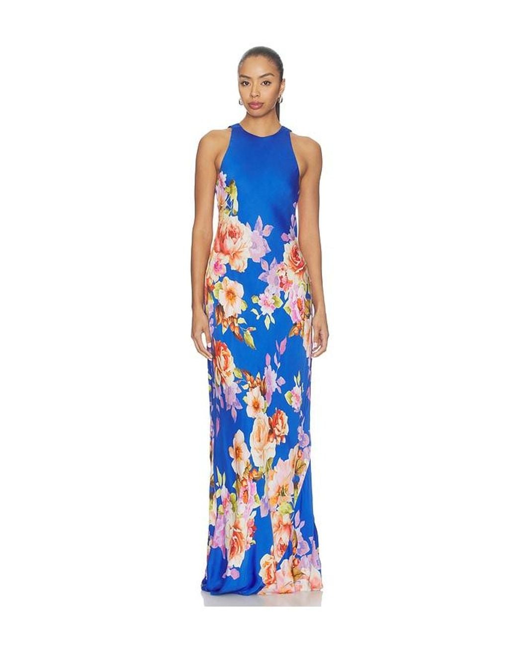 Hemant & Nandita Blue Crew Neck Bias Maxi Dress