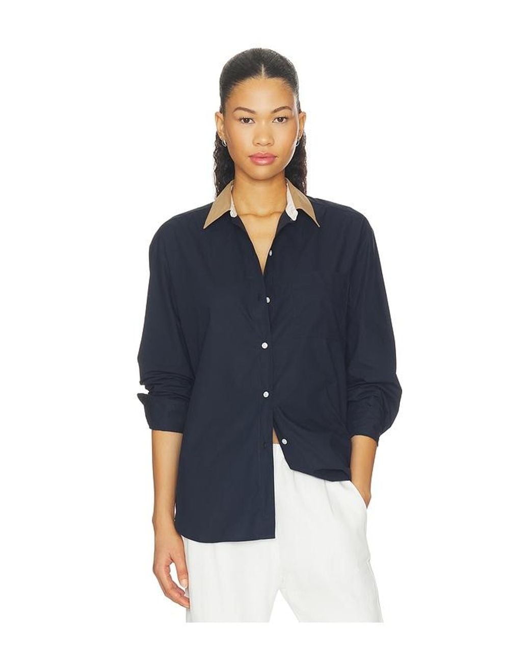 Leset Blue Yoshi Contrast Classic Button Down Top