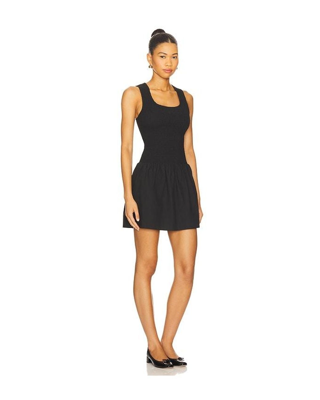Onia Black Poplin Smocked Mini Dress
