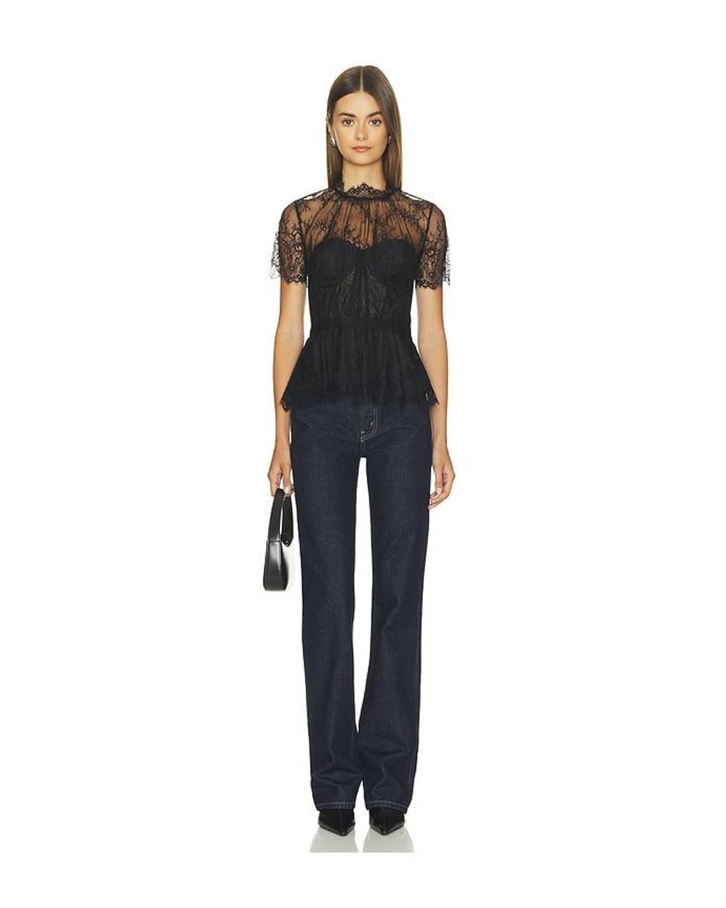 Jonathan Simkhai Blue Kehlani Lingerie Lace Short Sleeve Bustier Top