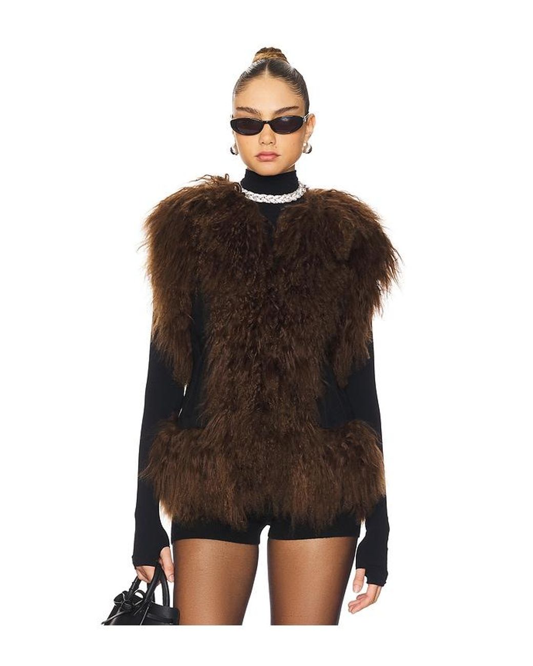 Susanna Chow Brown Dorothy Shearling Suede Vest