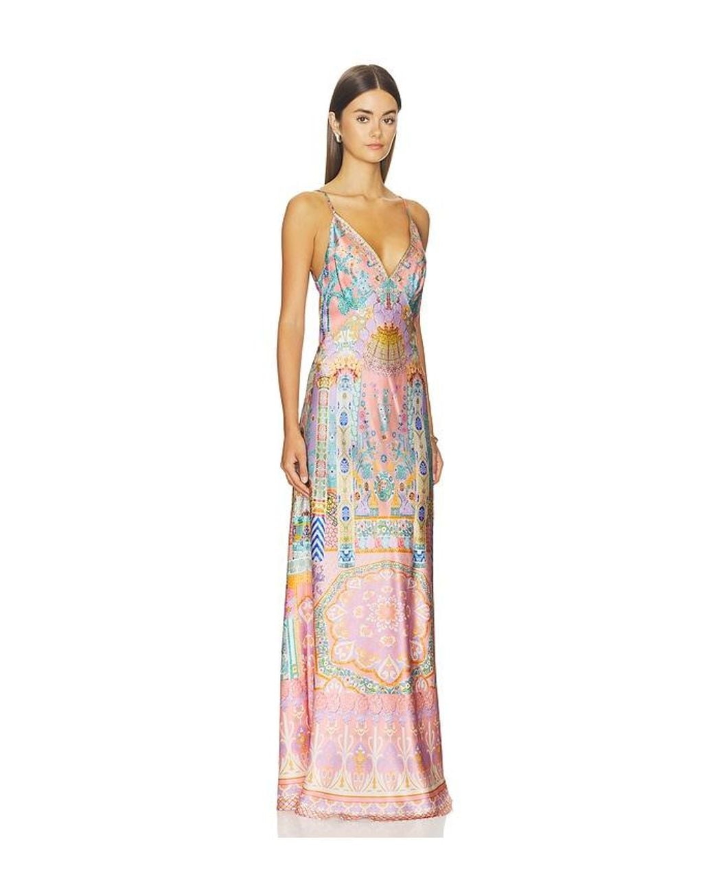 Camilla White V Neck Full Length Bias Slip Dress