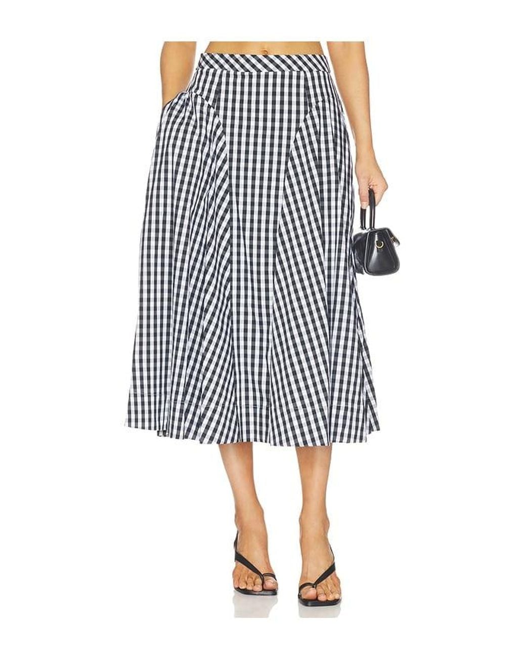 MILLY Black Robin Gingham Midi Skirt
