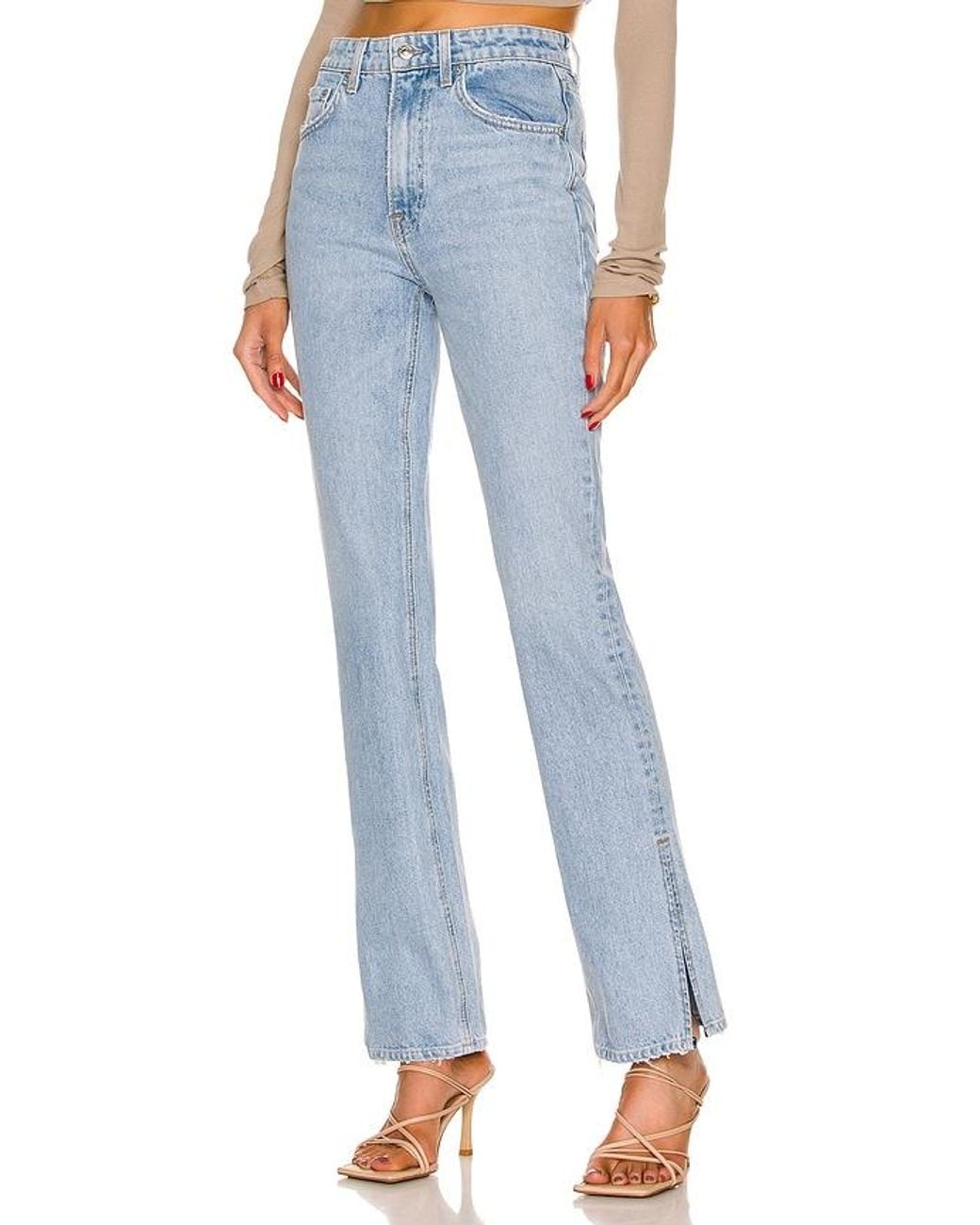 GRLFRND Blue Harlow High Rise Boot Slit Jeans