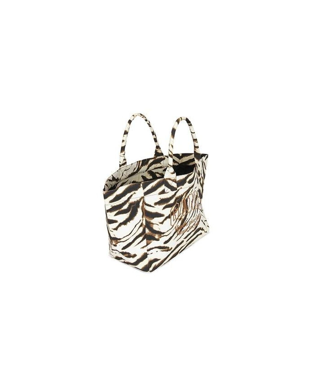 Ganni White Xxl Shopper Zebra Bag