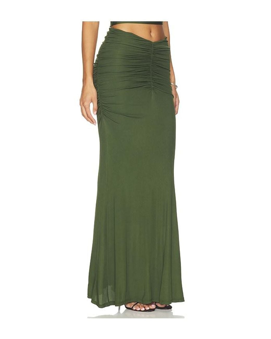 Alice + Olivia Green Shannon Ruched Hip Maxi Skirt
