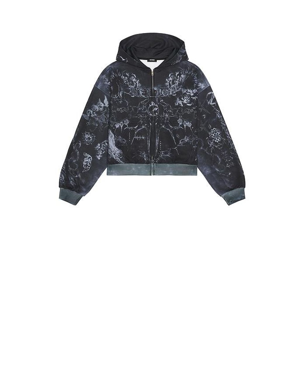 we11done Blue Tattoo Printed Zip Up Hoodie for men