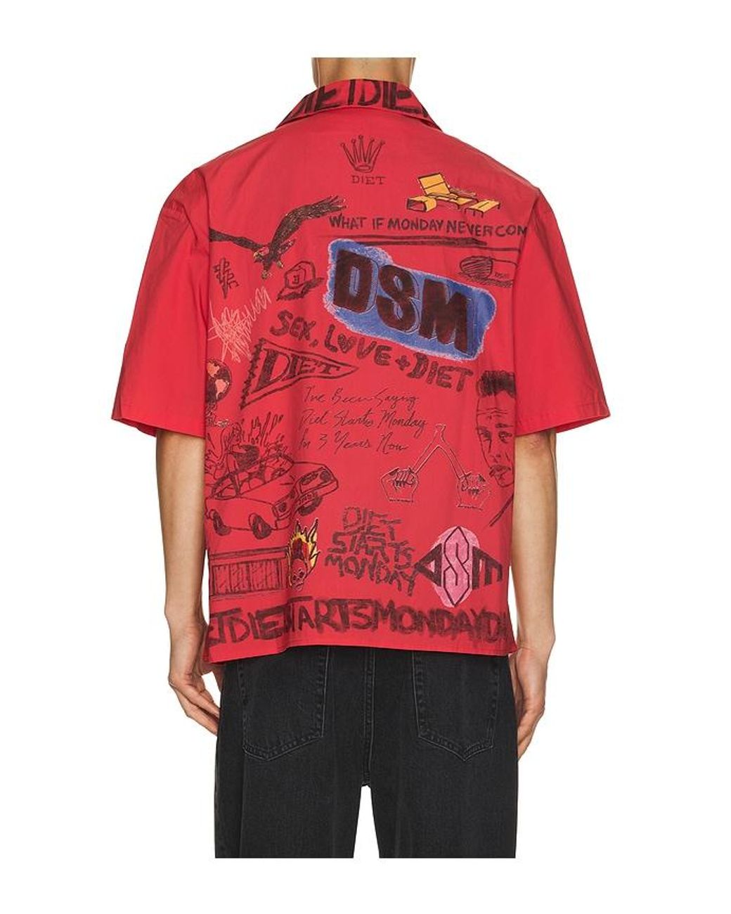 DIET STARTS MONDAY Red Doodle Button Up Shirt for men