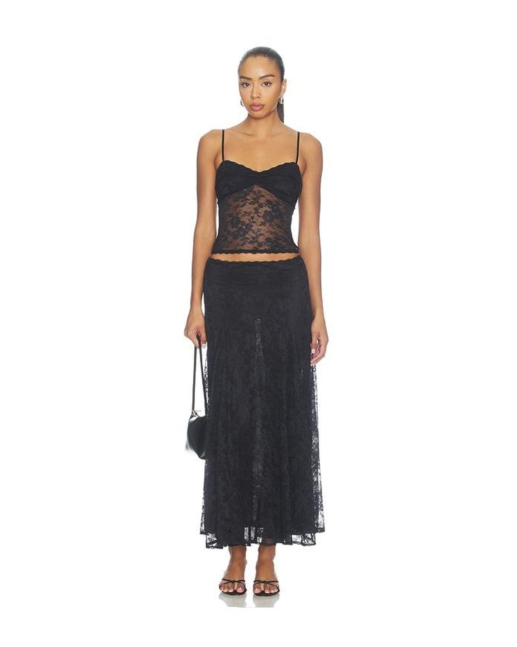 MAJORELLE Black Mira Lace Tank