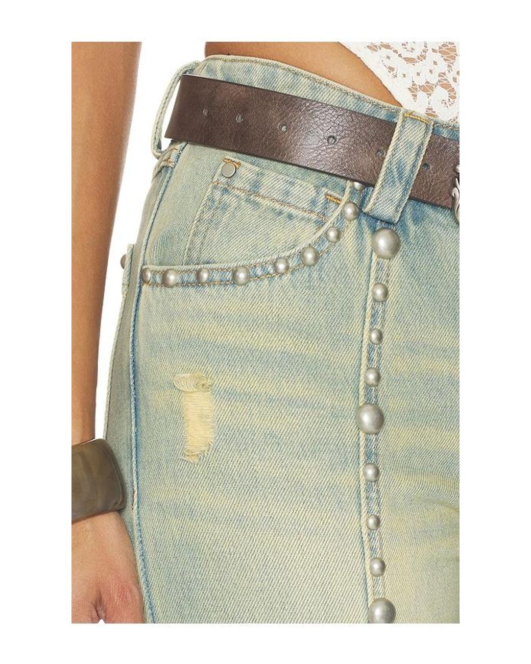 Markgong Green Studded Flared Jeans