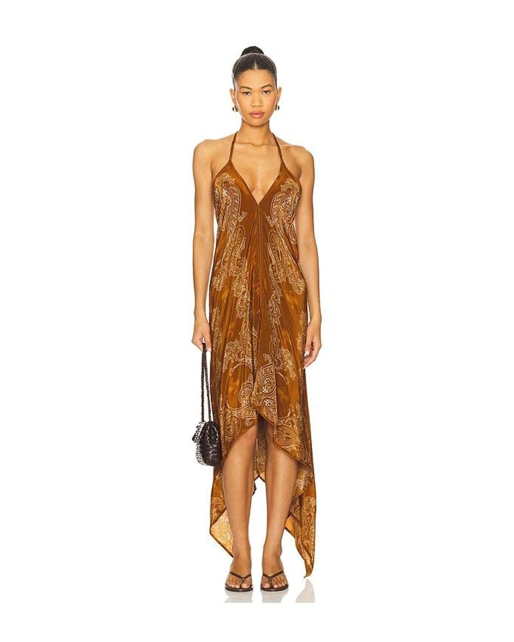 Rococo Sand Brown High Low Handkerchief Dress