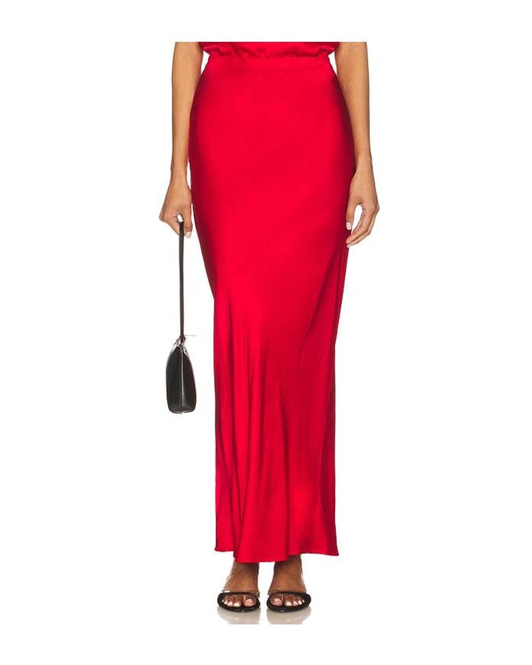 Bobi Red Midi Bias Cut Skirt
