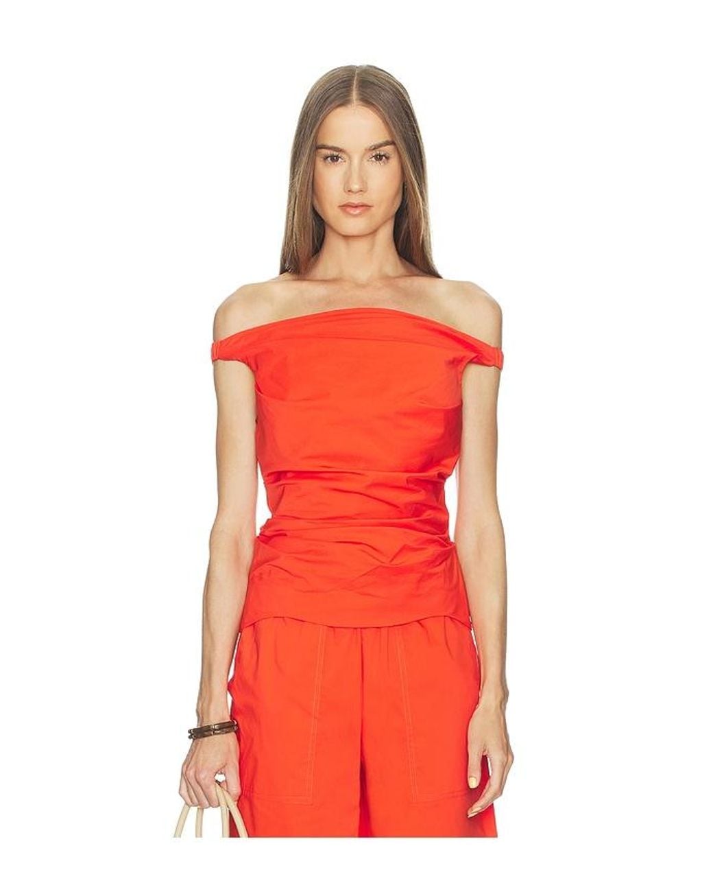 Jonathan Simkhai Red Maisel Cotton Draped Top