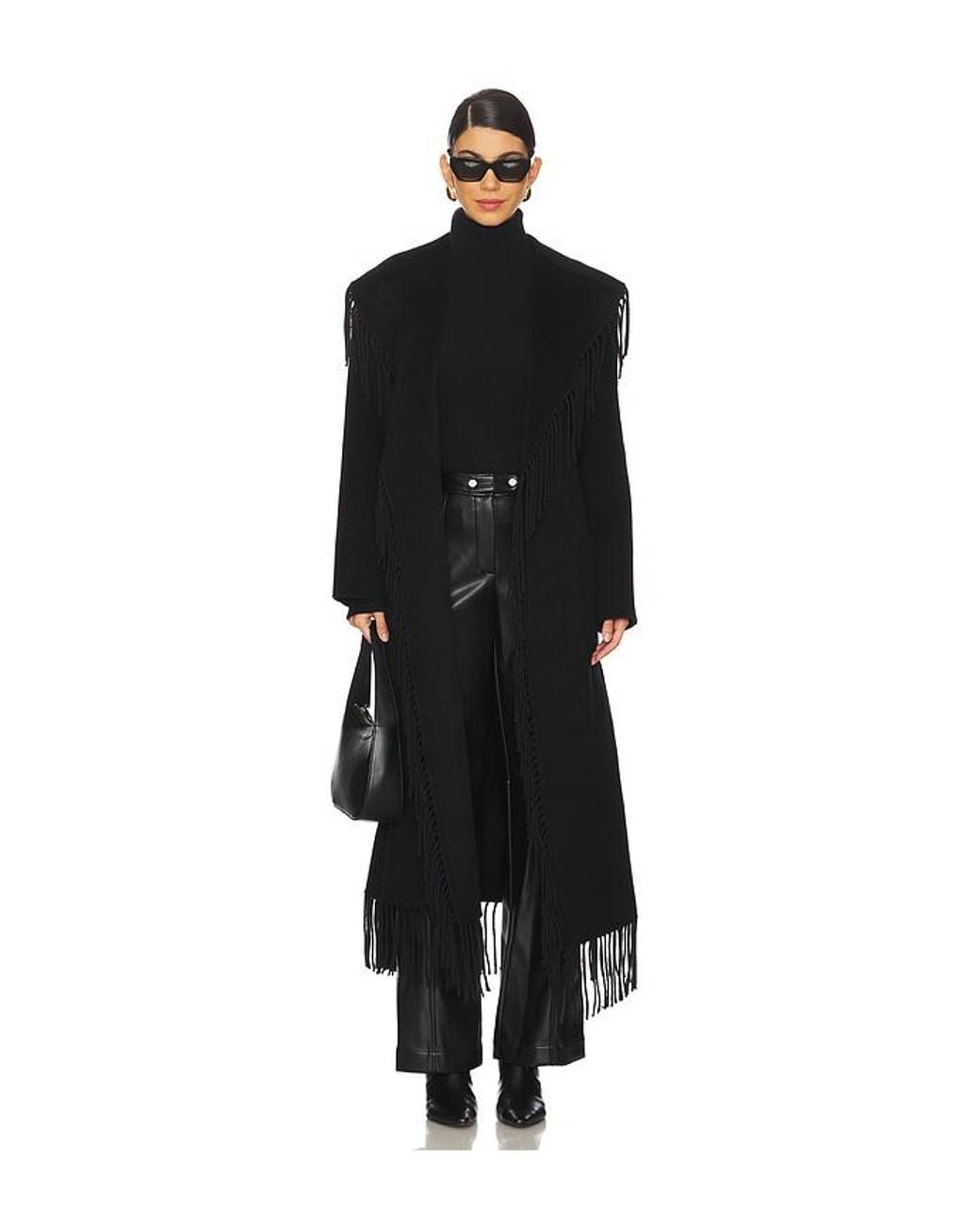 Jonathan Simkhai Black Wool Polyester Fringe Robe Coat