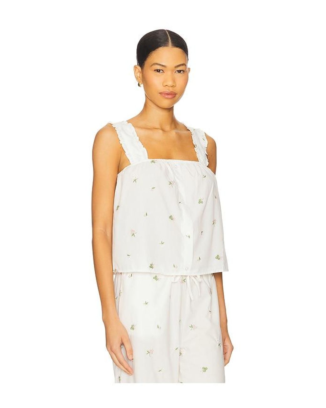 WeWoreWhat White Ruffle Button Front Tank