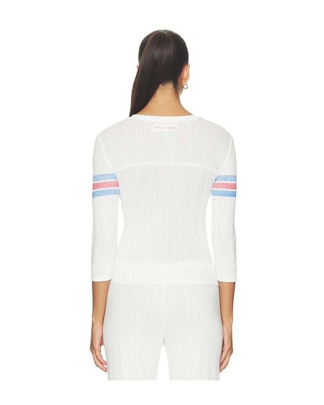 Frankie's Bikinis White School Girl Pointelle Three Quarter Sleeve Shirt