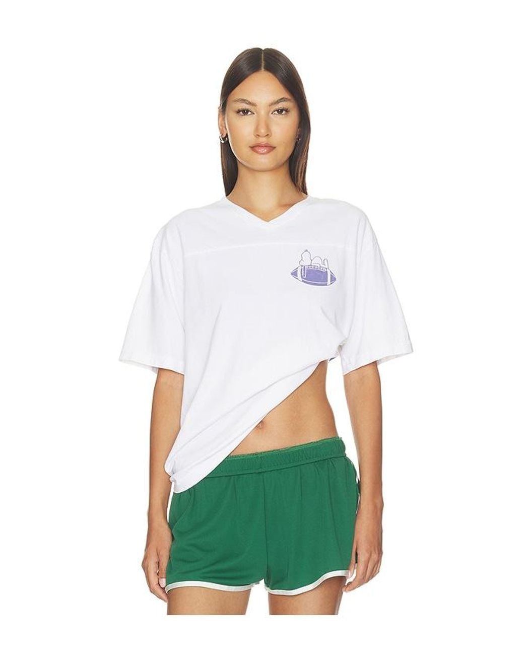 Junk Food White Snoopy Go Go Team V-Neck Yoke Tee