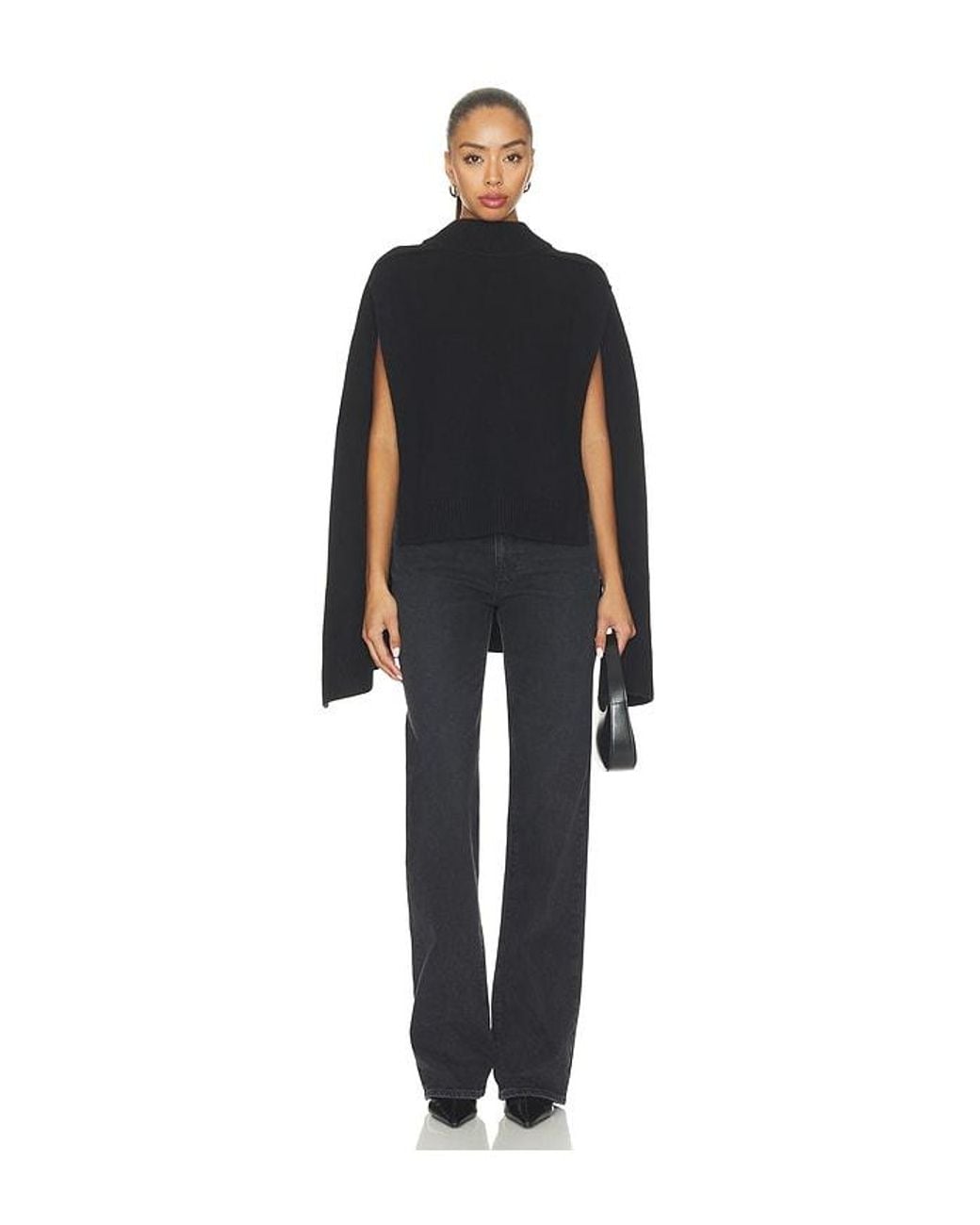 Source Unknown Black Noa Wool Cape Sweater