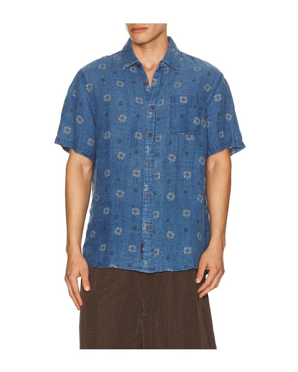 Faherty Brand Blue Short Sleeve Palma Linen Shirt for men