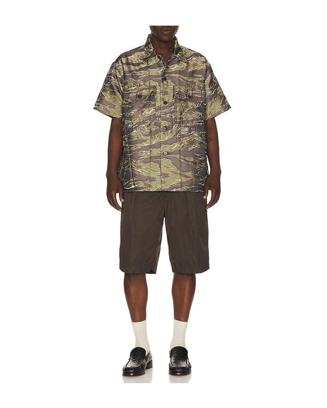 Beams Plus Brown Mil-Sht Tiger Stripe Mesh Jacquard for men