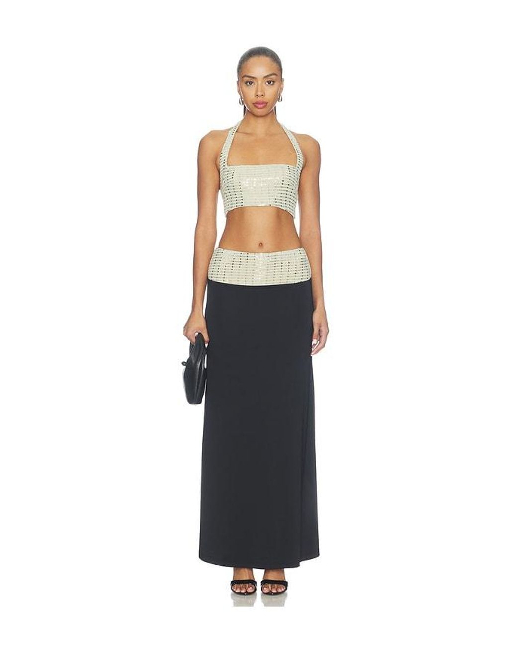 Runaway the Label Black Ziva Sequin Halter Crop Top