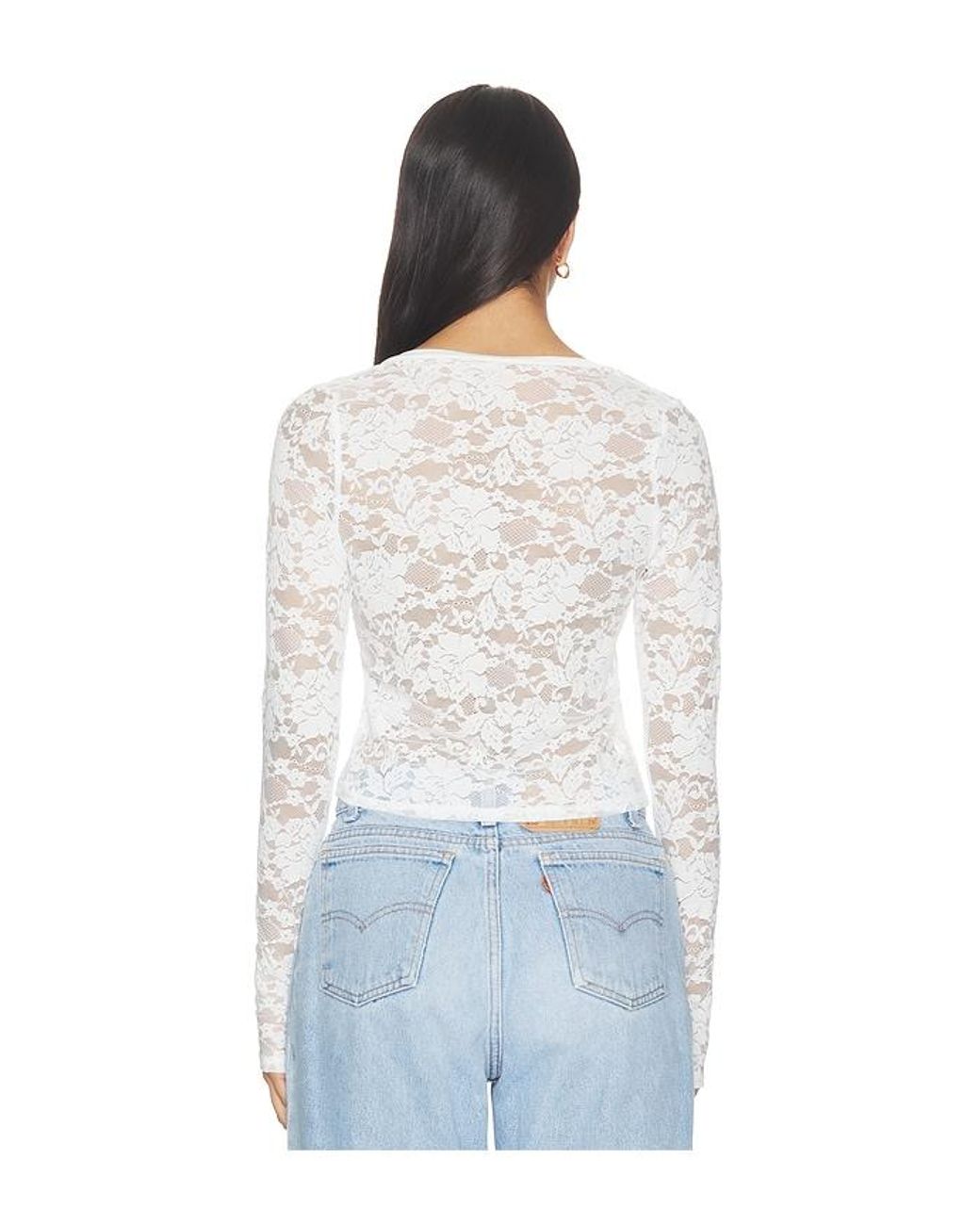 Michael Lauren White Vesca Lace Snap Front Long Sleeve