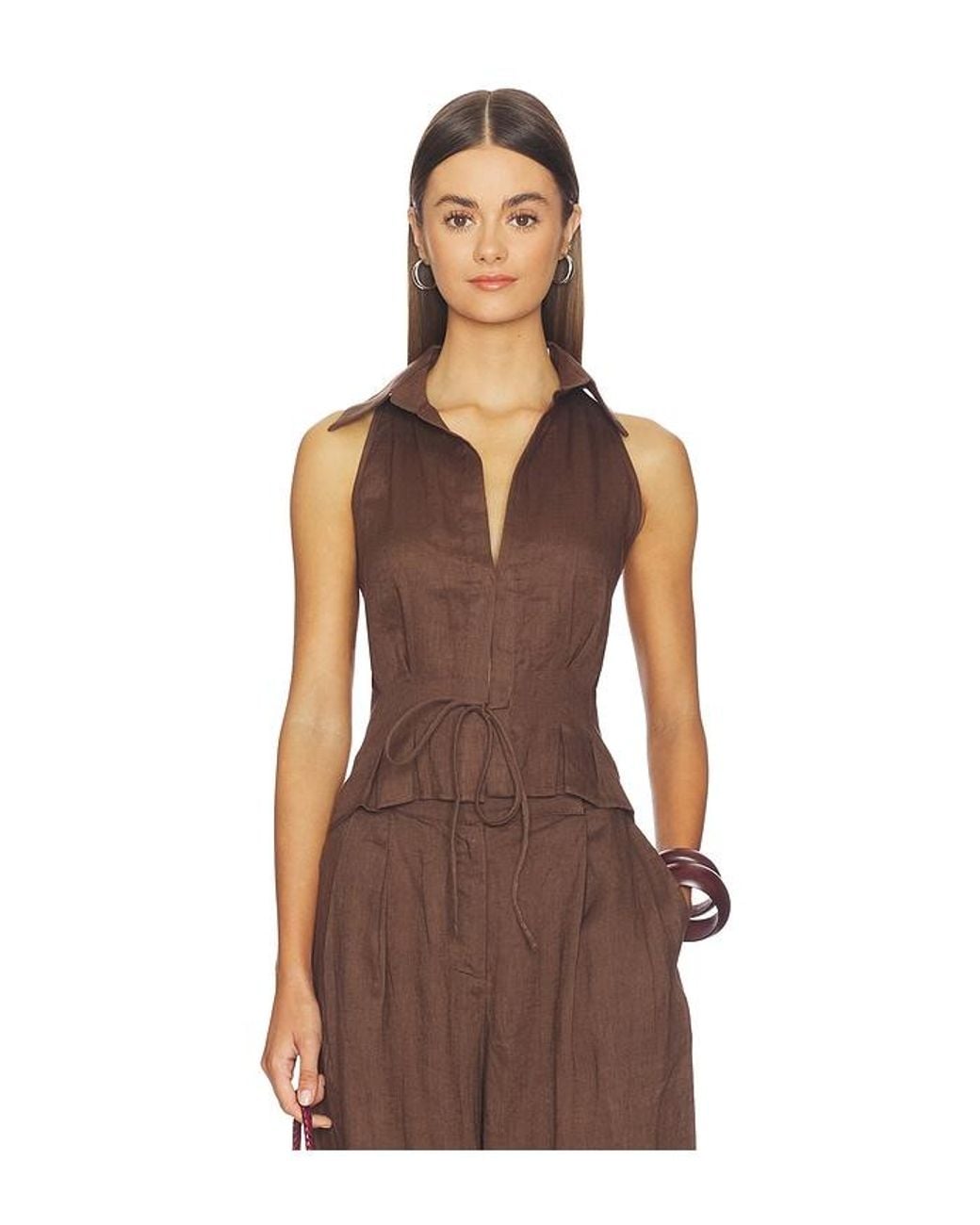 AEXAE Brown Linen Sweetheart Top